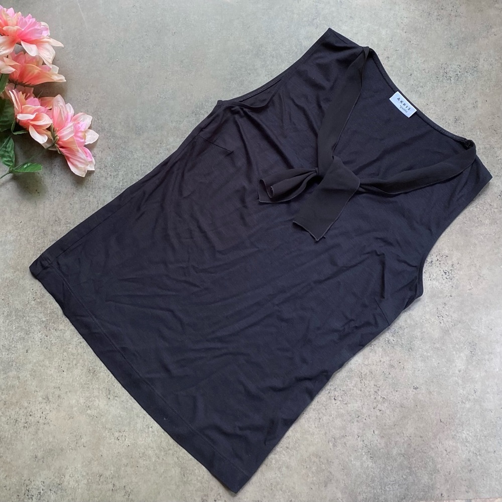 AKRIS Punto Knit V-neck Blouse with Silk Tie Ruffle Detailing